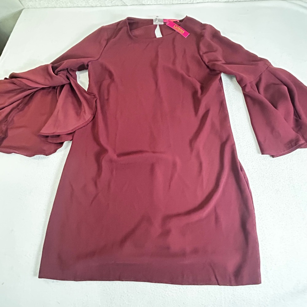 Catherine Catherine Malandrino Zinfandel Burgundy Bell Sleeve Shift Dress L NEW